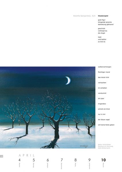 Kalenderblatt 14 (Text: Roswitha Spangenberg, Malerei: Baldur Schönfelder) . Literaturkalender "Thüringer Ansichten 2005"
