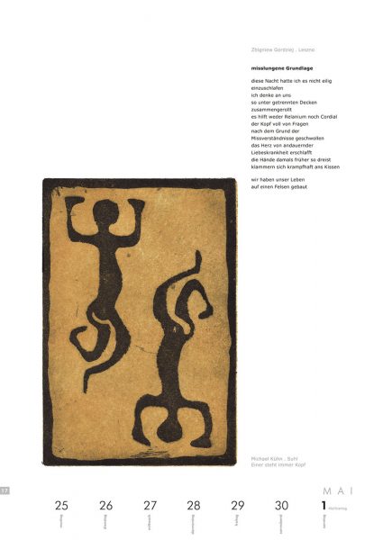 Kalenderblatt 17 (Text: Zbigniew Gordziej, Grafik: Michael Kühn) . Literaturkalender "Thüringer Ansichten 2005"