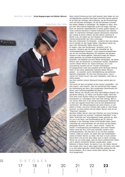 Kalenderblatt 42 (Text: Alfred Erck, Foto: Günter Giese) . Literaturkalender "Thüringer Ansichten 2005"