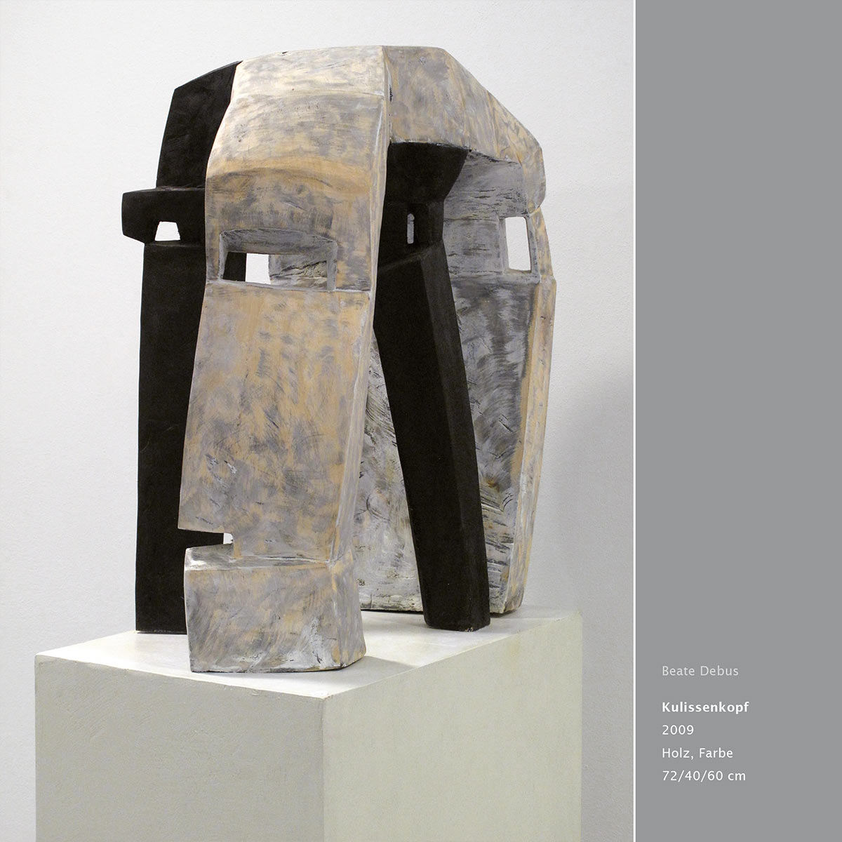 "Kulissenkopf" . Holzskulptur . Beate Debus "Köpfe Masken" Grafik Relief Skulptur . 2011