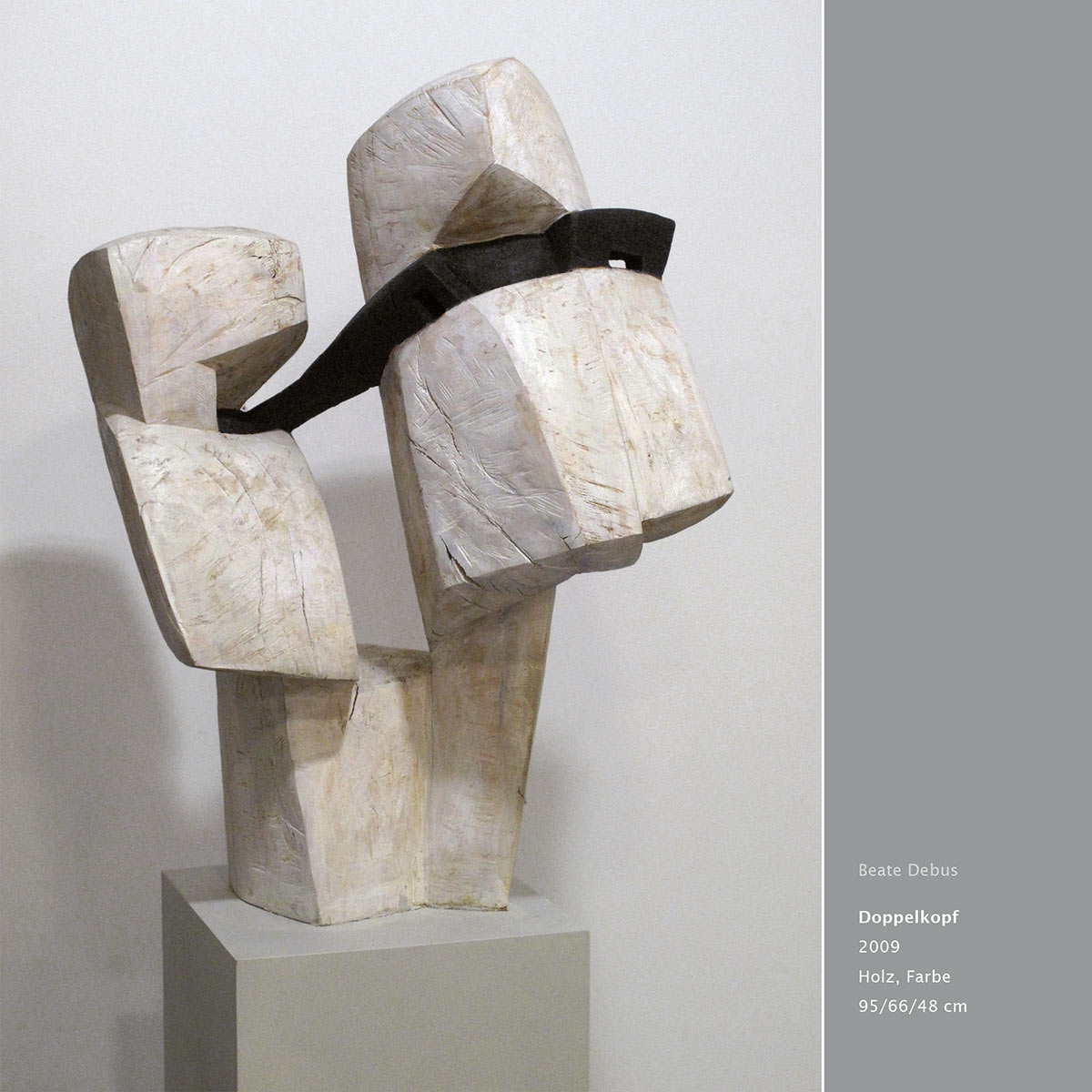 "Doppelkopf" . Holzskulptur . Beate Debus "Köpfe Masken" Grafik Relief Skulptur . 2011