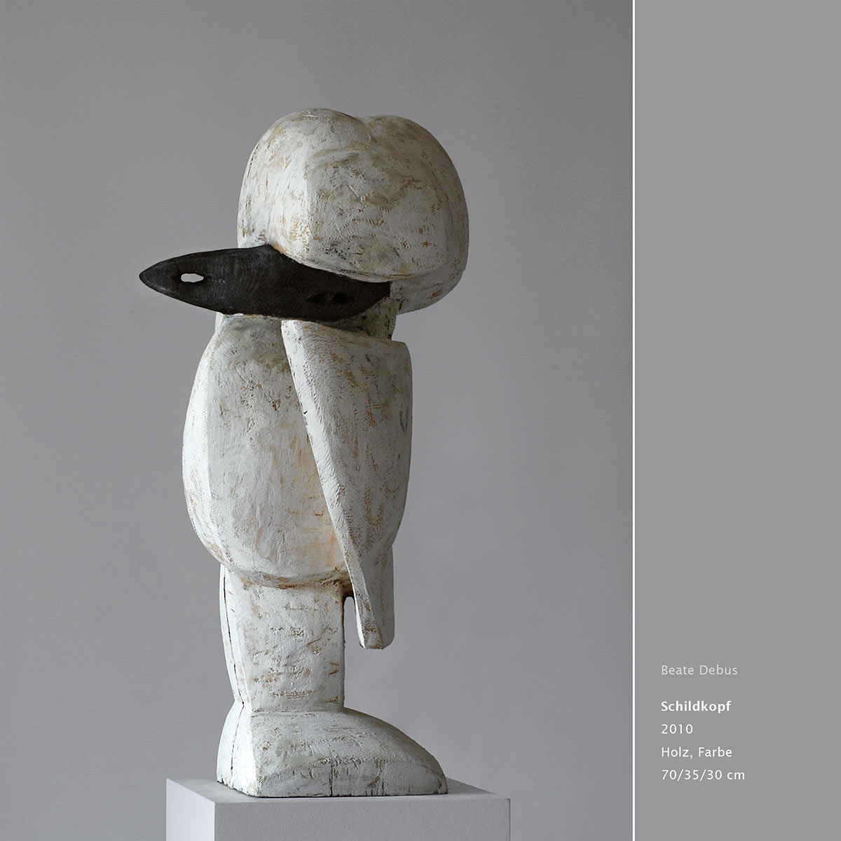 "Schildkopf" . Holzskulptur . Beate Debus "Köpfe Masken" Grafik Relief Skulptur . 2011