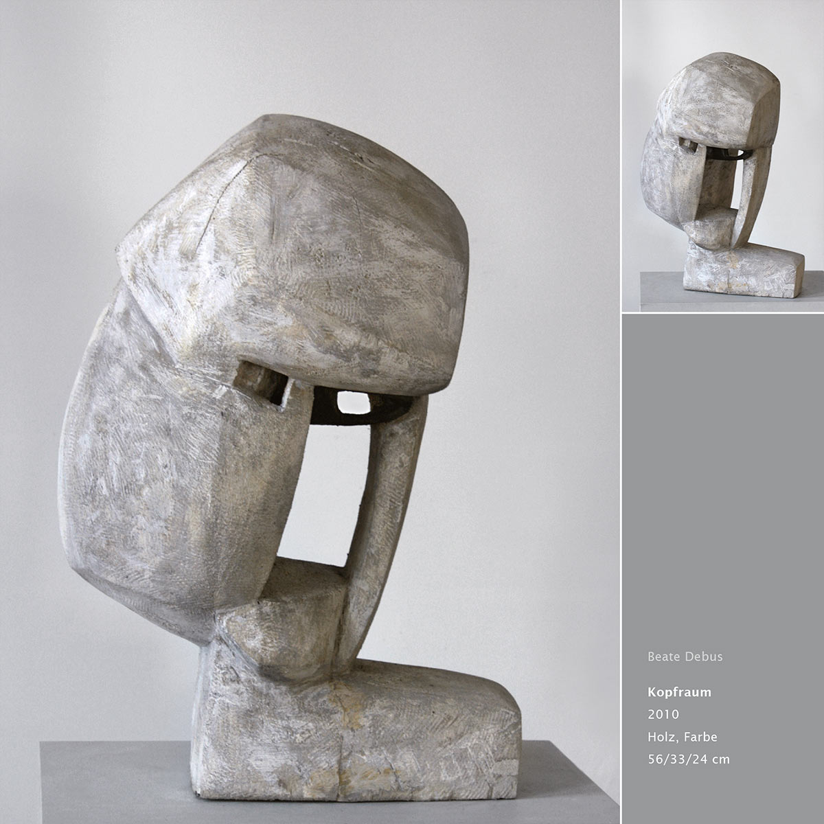 "Kopfraum" . Holzskulptur . Beate Debus "Köpfe Masken" Grafik Relief Skulptur . 2011