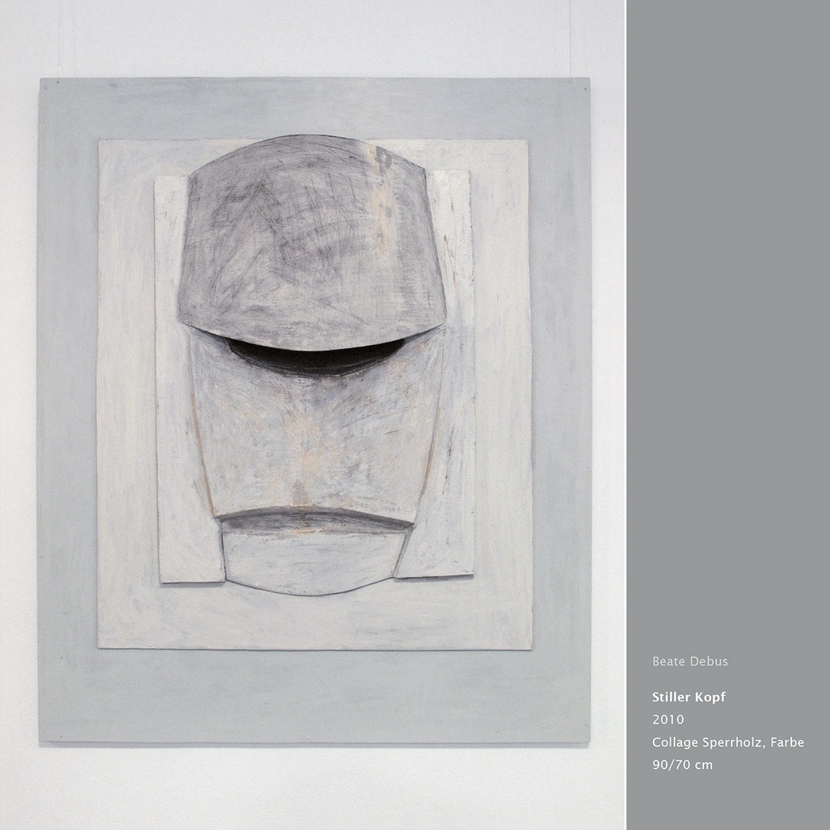 "Stiller Kopf" . Holzrelief . Beate Debus "Köpfe Masken" Grafik Relief Skulptur . 2011