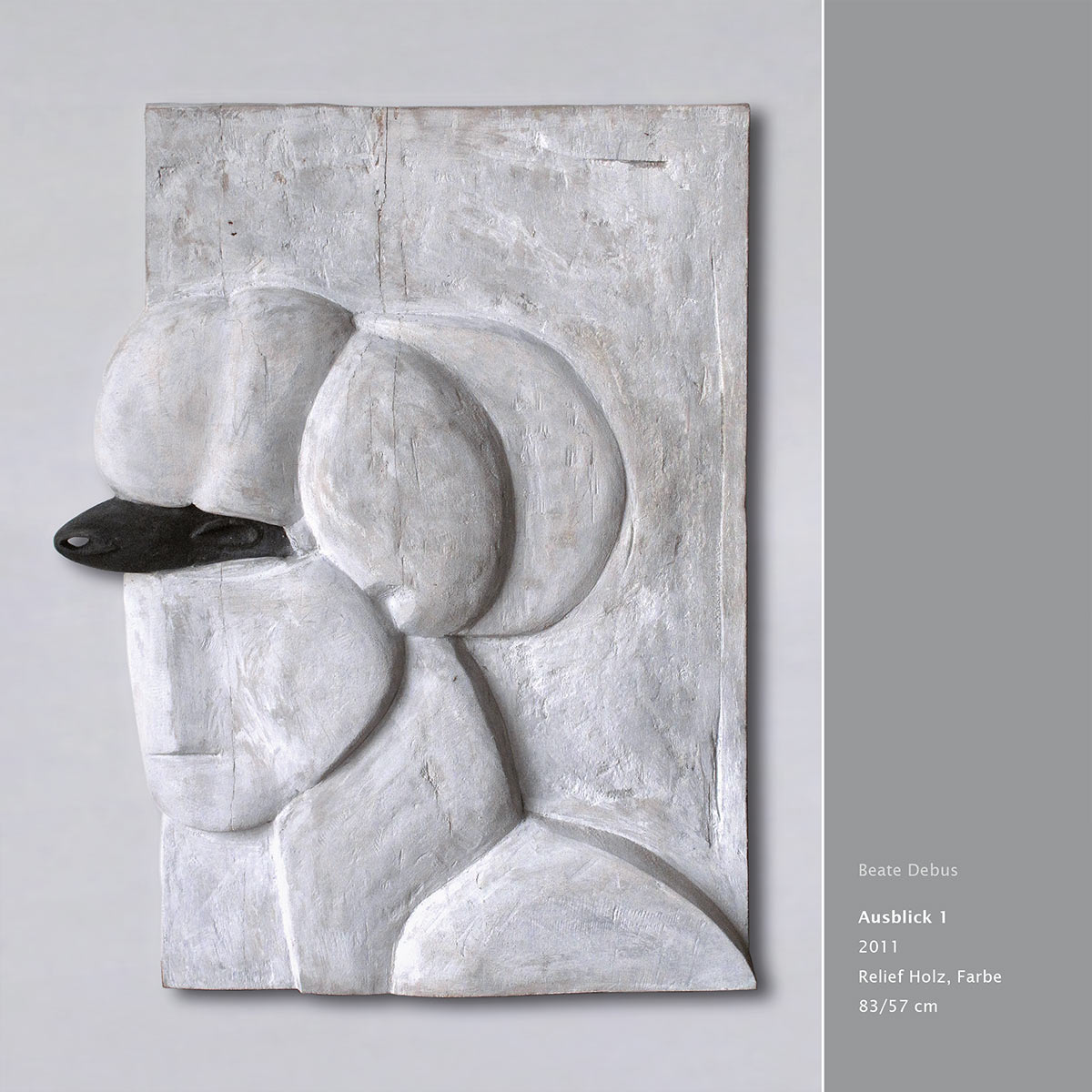 "Ausblick 1" . Holzrelief . Beate Debus "Köpfe Masken" Grafik Relief Skulptur . 2011
