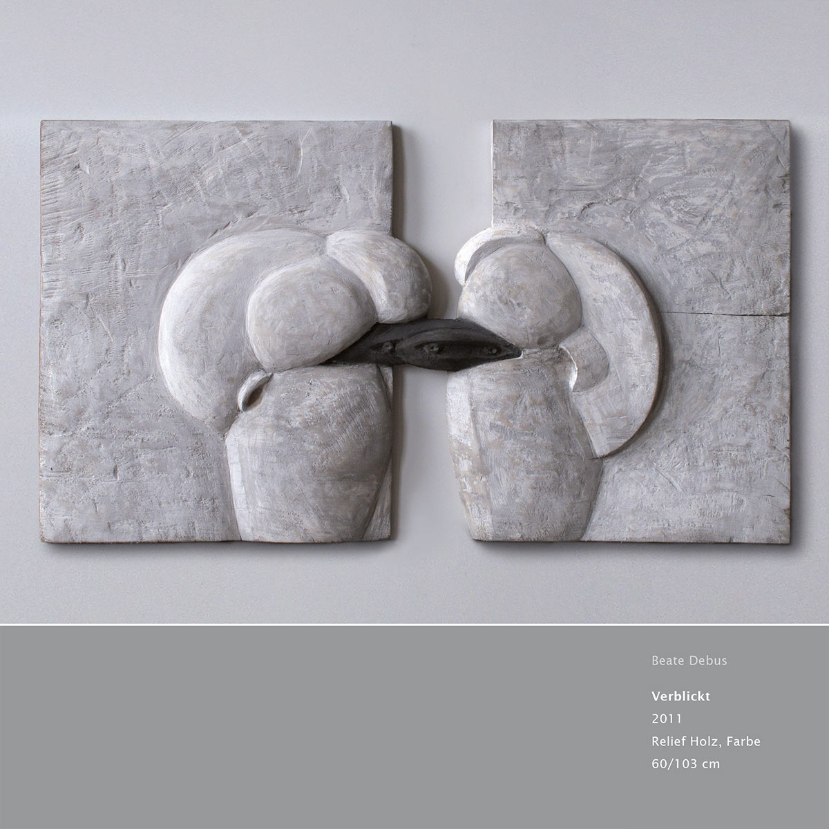 "Verblickt" . Holzrelief . Beate Debus "Köpfe Masken" Grafik Relief Skulptur . 2011