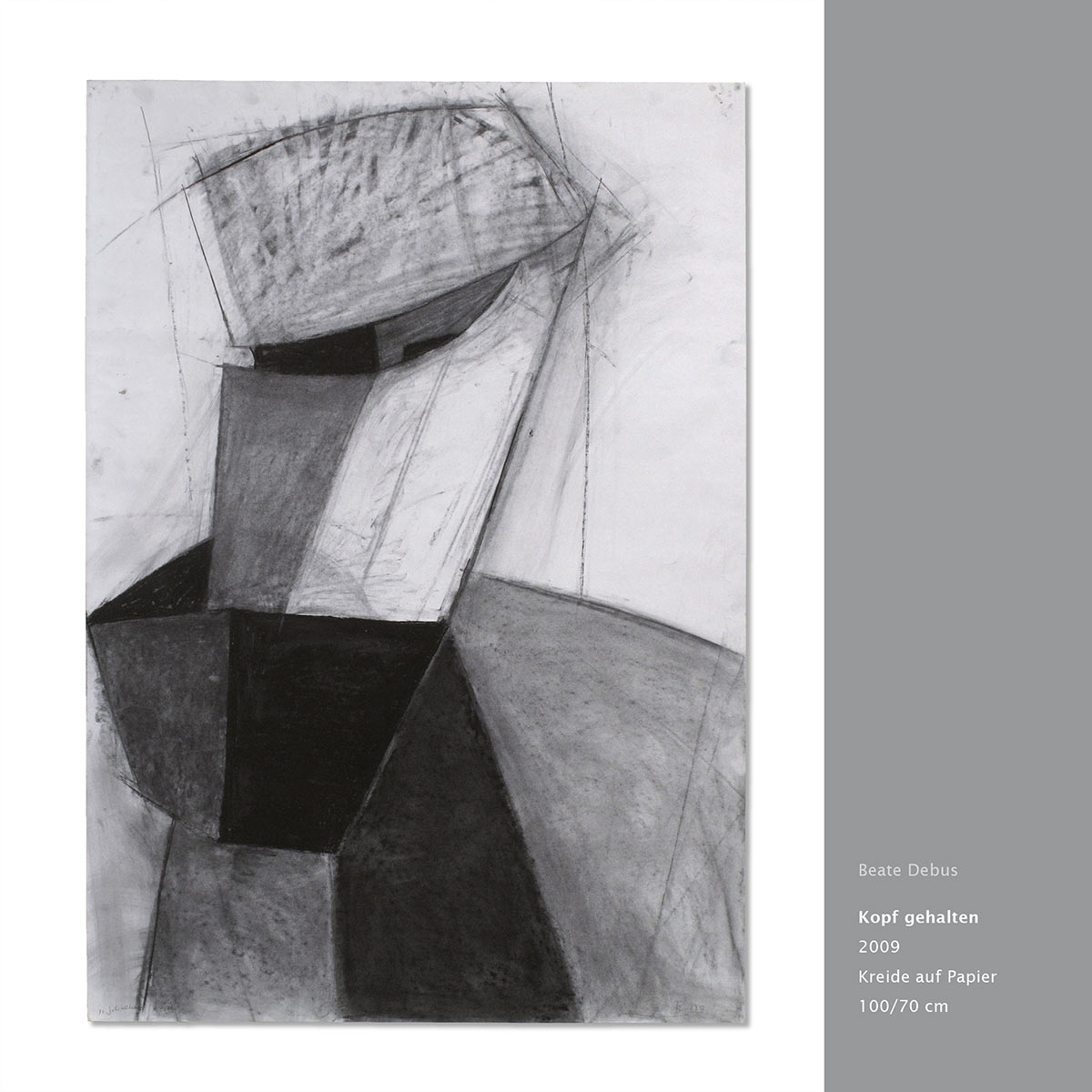 "Kopf gehalten" . Grafik . Beate Debus "Köpfe Masken" Grafik Relief Skulptur . 2011