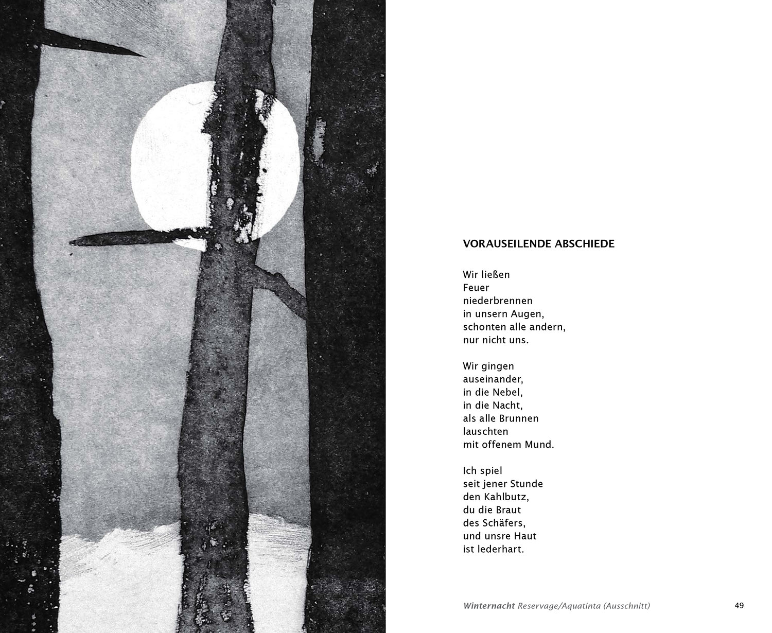 "Vorauseilende Abschiede" . Reservage/Aquatinta "Winternacht" . Harald Lindig "Vorauseilende Abschiede" Ungereimtes . mit Grafiken von Frank Rothämel . 2012