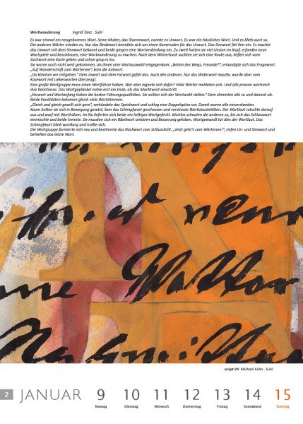 Kalenderblatt 2 (Text: Ingrid Tanz, Grafik: Michael Kühn) . Literaturkalender "Thüringer Ansichten 2012" . 2011