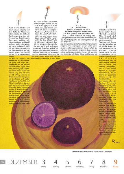 Kalenderblatt 49 (Text: Astrid Rühle, Malerei: Kirsten Conrad, Bearbeitung: Andreas Kuhrt) . Literaturkalender "Thüringer Ansichten 2012" . 2011