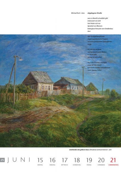 Kalenderblatt 25 (Text: Michael Koch, Malerei: Gerhard Heinrich) . Literaturkalender "Thüringer Ansichten 2015" . Südthüringer Literaturverein (Kalender Gestaltung: Edition Sinnbild Designakut 2014)