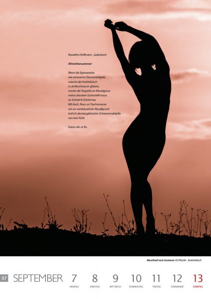 Kalenderblatt 37 (Text: Roswitha Hoffmann, Foto: Uli Pfeufer) . Literaturkalender "Thüringer Ansichten 2015" . Südthüringer Literaturverein (Kalender Gestaltung: Edition Sinnbild Designakut 2014)