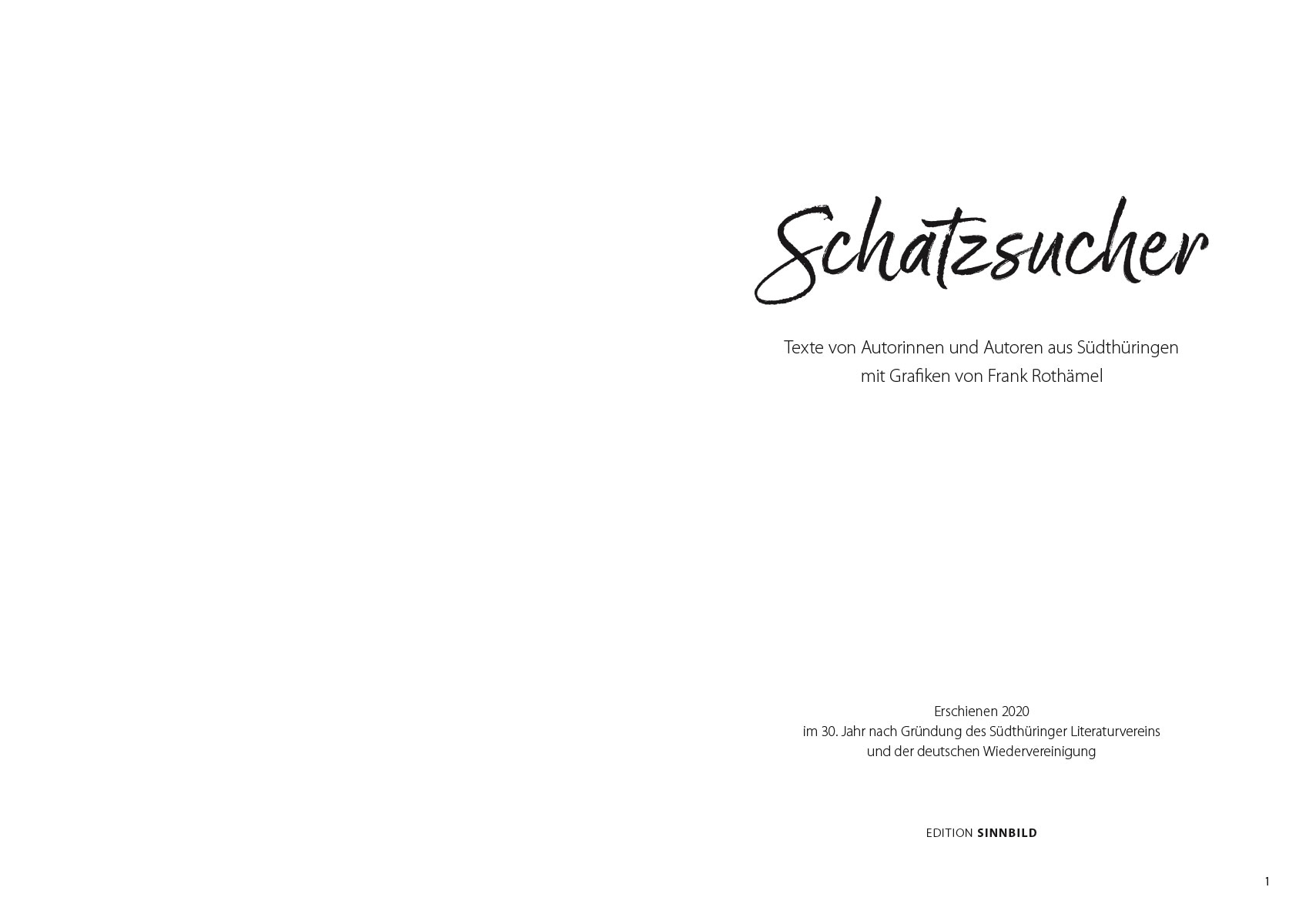 Schatzsucher: Autoren des Südthüringer Literaturvereins mit Grafiken von Frank Rothämel (Innentitel, Gestaltung: Edition Sinnbild Designakut 2020)
