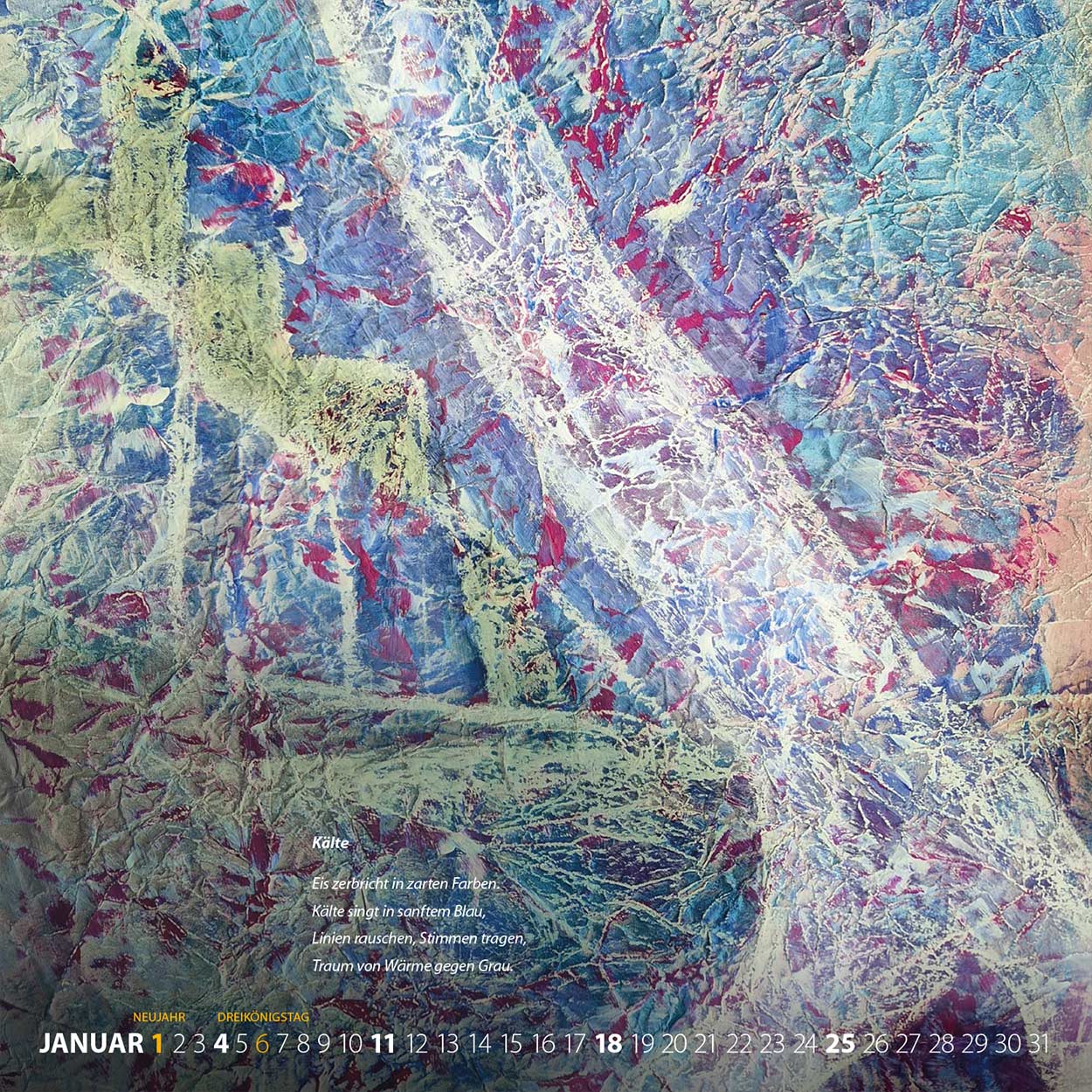 Kunstkalender 2026: KnitterBilder: Januar (Bild + Text: Dieter Kiehle, Gestaltung: Designakut)