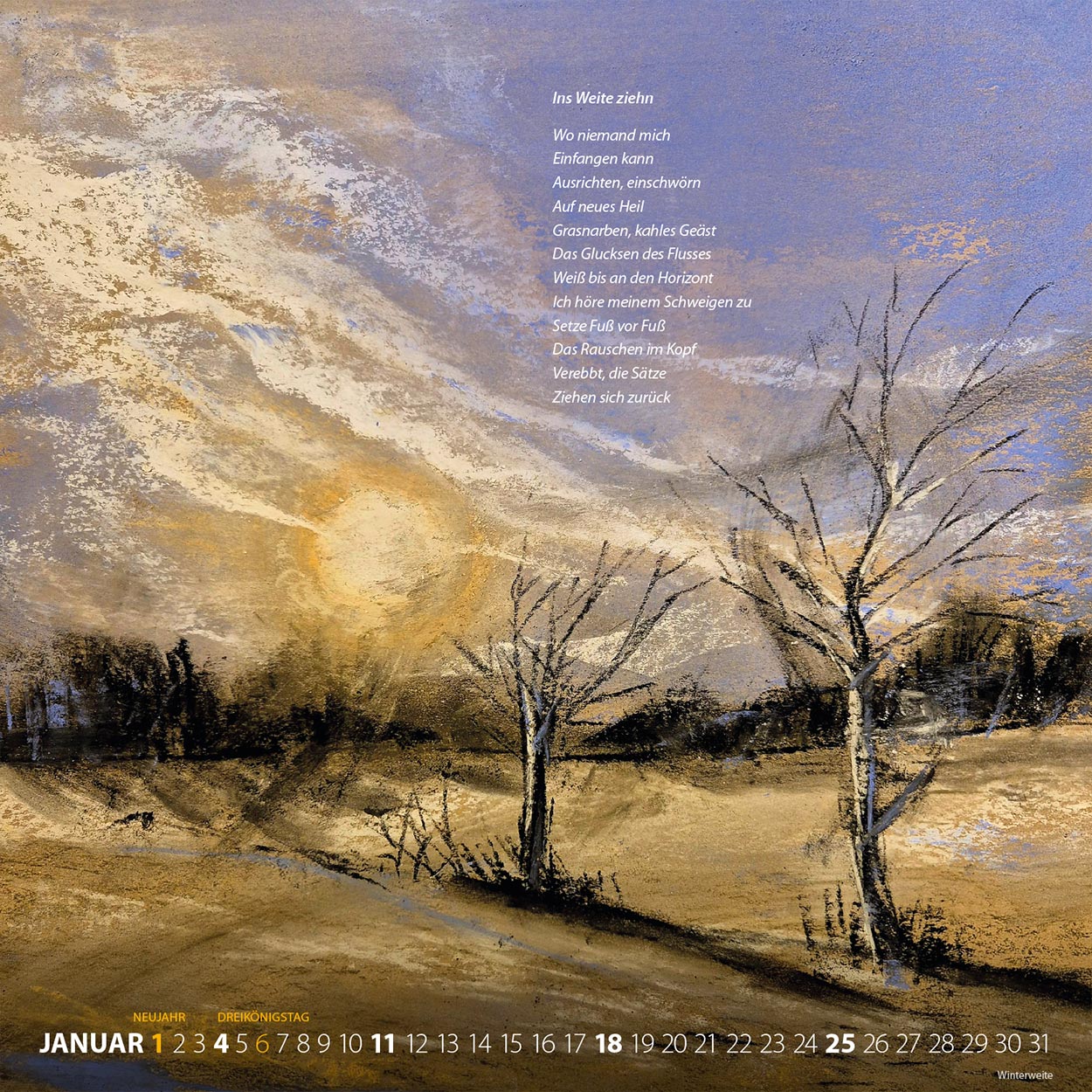 Kunstkalender 2026: LeseZeichen: Januar (Bild: Dieter Kiehle, Text: Holger Uske, Gestaltung: Designakut)