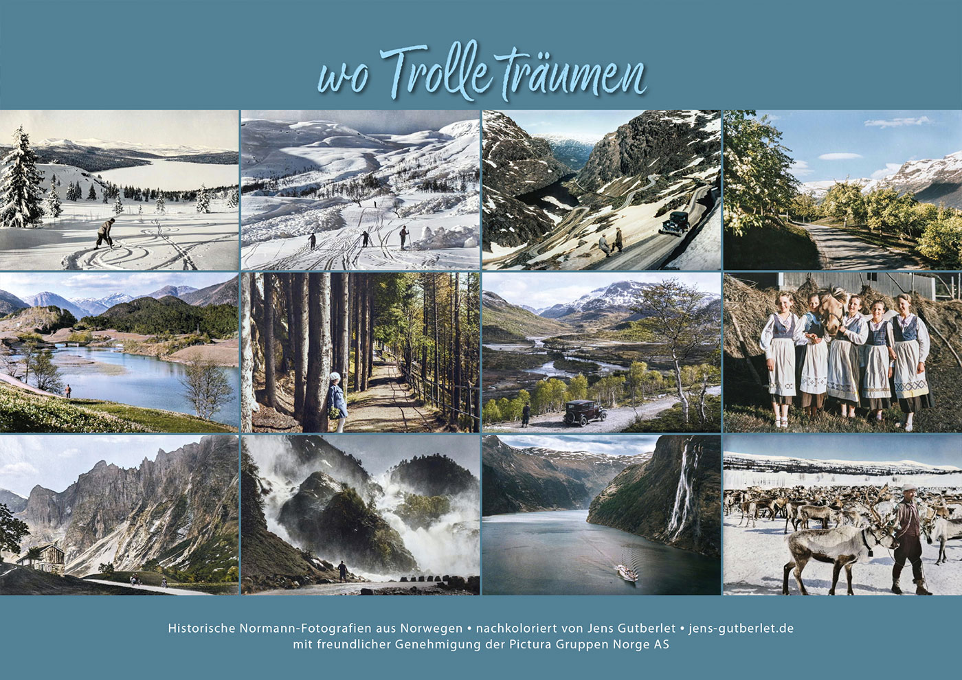 Fotokalender 2026: Historische Postkarten aus Norwegen: Rückblatt (Foto: Carl Normanns, Bearbeitung: Jens Gutberlet, Gestaltung: Designakut)