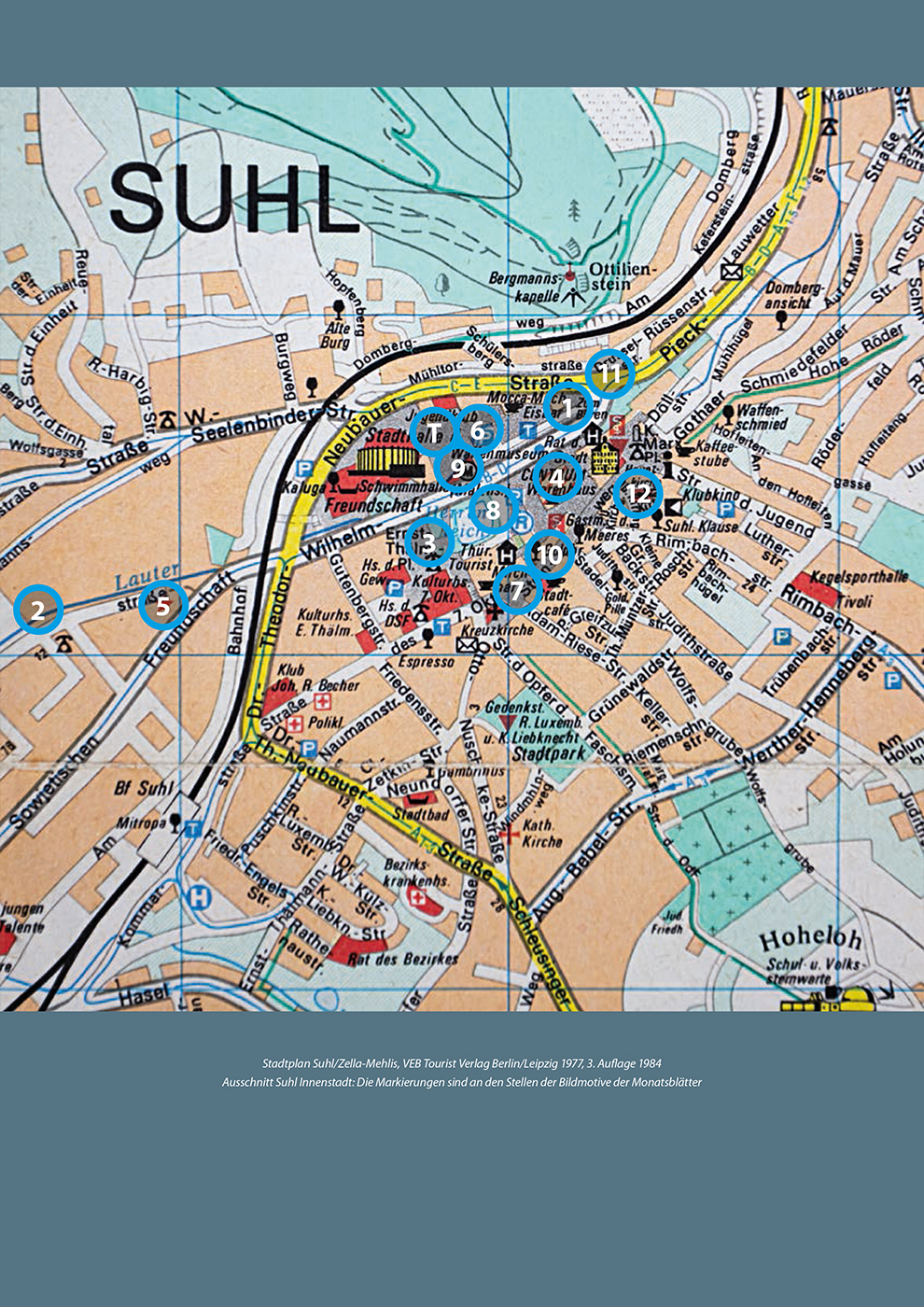 Fotokalender 2026: Suhl zur DDR-Zeit: Stadtplan Suhl 1984 (VEB Touristverlag Berlin/Leipzig, Gestaltung: Designakut)