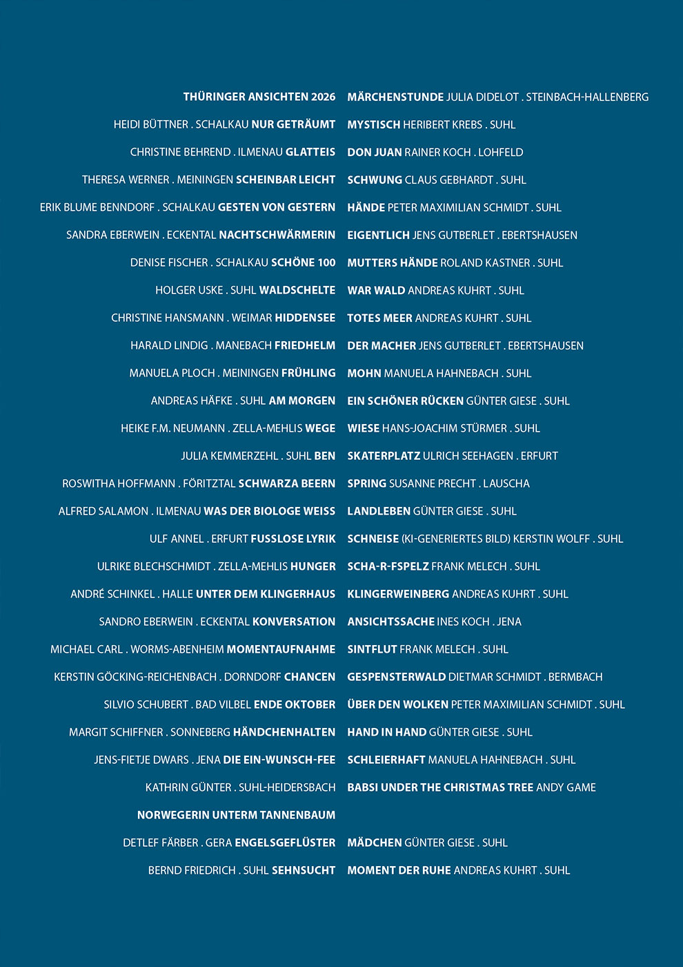 Literaturkalender Thüringer Ansichten 2026: Inhaltsverzeichnis (Gestaltung: Designakut 2025)
