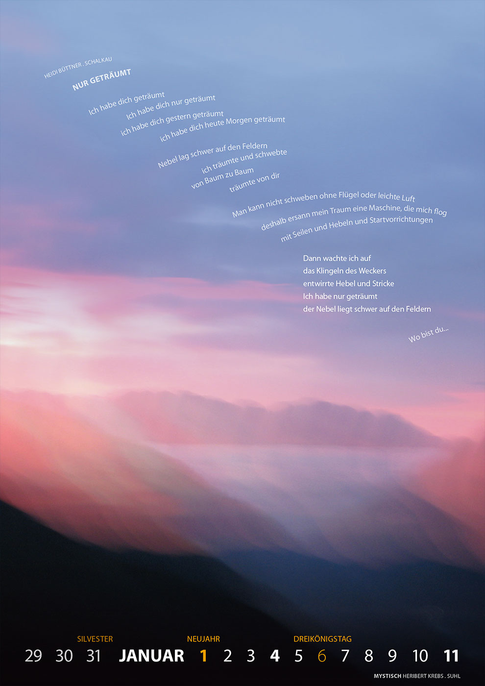 Literaturkalender Thüringer Ansichten 2026: Heidi Büttner: Nur geträumt | Heribert Krebs: Mystisch (Gestaltung: Designakut 2025)
