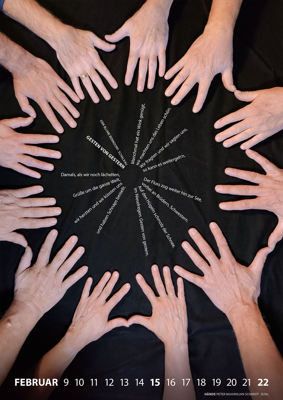 Literaturkalender Thüringer Ansichten 2026: Erik Blume Benndorf: Gesten von Gestern | Peter Maximilian Schmidt: Hände (Gestaltung: Designakut 2025)