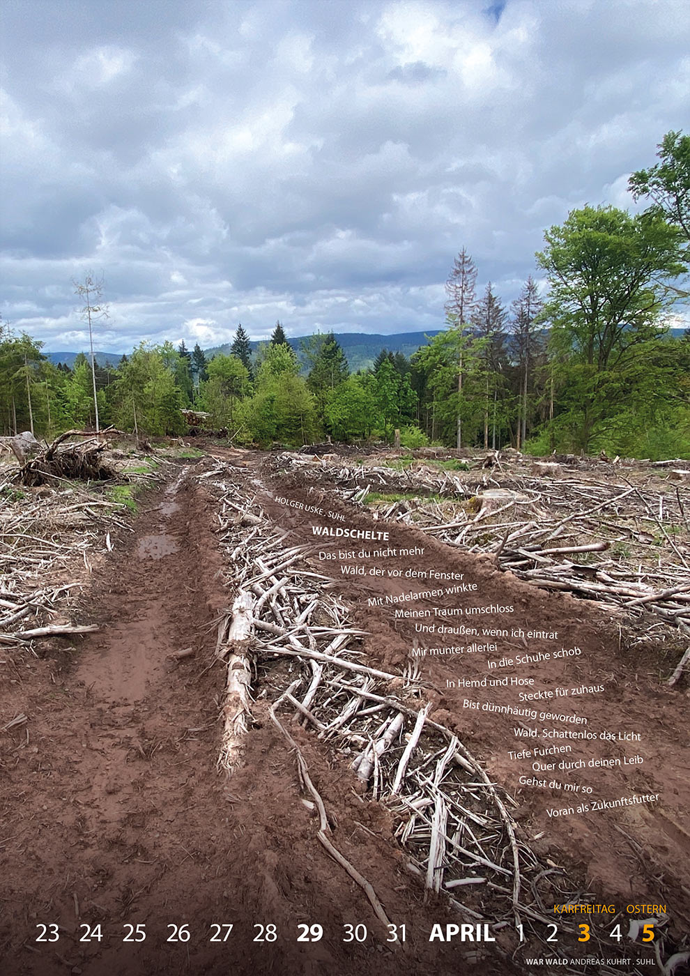 Literaturkalender Thüringer Ansichten 2026: Holger Uske: Waldschelte | Andreas Kuhrt: War Wald (Gestaltung: Designakut 2025)