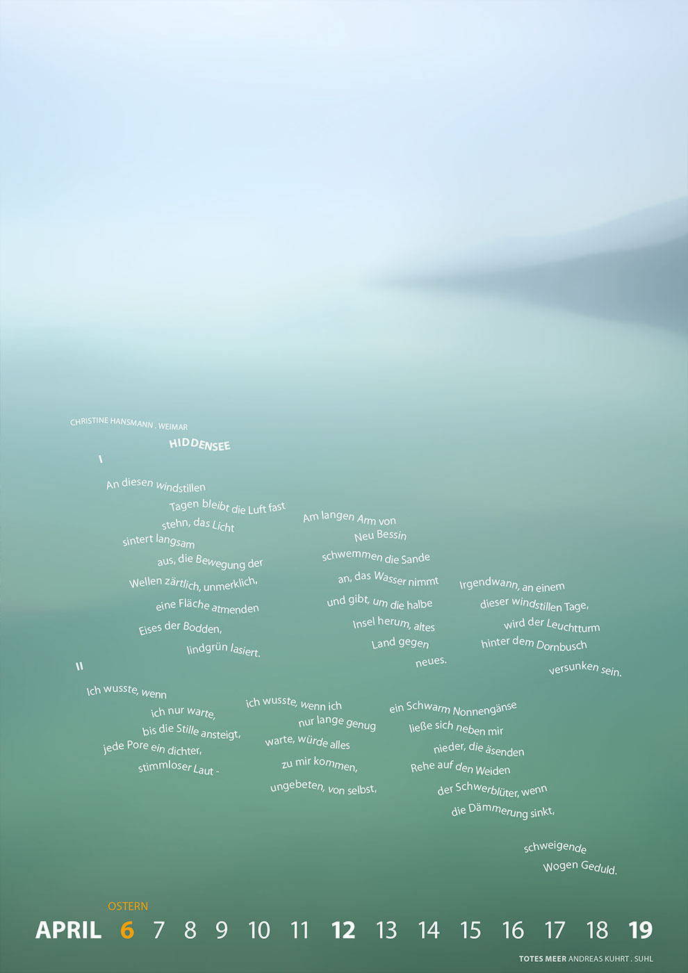 Literaturkalender Thüringer Ansichten 2026: Christine Hansmann: Hiddensee | Andreas Kuhrt: Totes Meer (Gestaltung: Designakut 2025)
