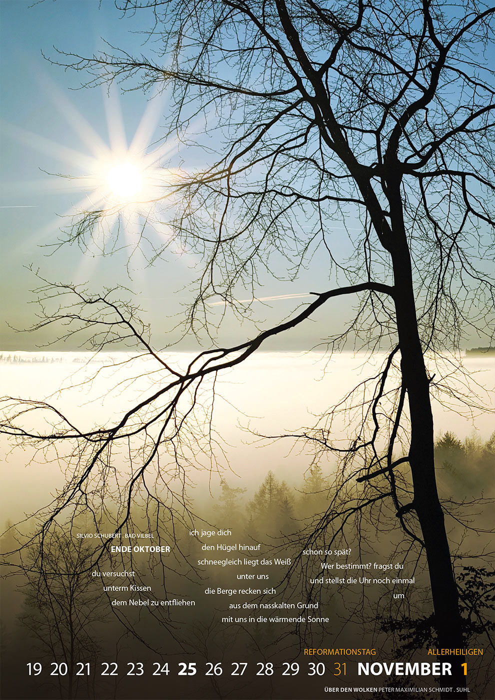Literaturkalender Thüringer Ansichten 2026: Silvio Schubert: Ende Oktober | Peter Maximilian Schmidt: Über den Wolken (Gestaltung: Designakut 2025)