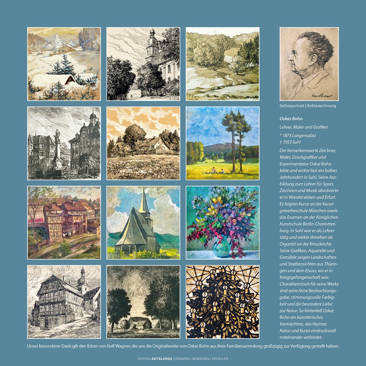 Kunstkalender 2027: Oskar Bohn: Rückseite (Gestaltung: Andreas Kuhrt, Malerei/Grafik: Oskar Bohn, Sammlung Wagner, Edition Zeitblende)